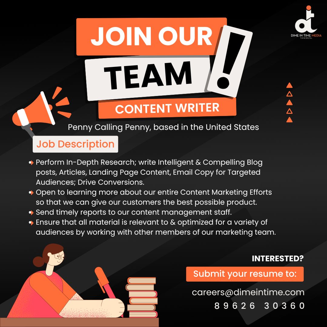 Calling all wordsmiths and storytellers! We're in search of a talented Content Writer to join our team and bring our brand to life through captivating narratives.

#HiringNow #ContentWriter #CreativeOpportunity #jobs #jobalert #jobs2024 #jobsearching #hiring #hiring2024