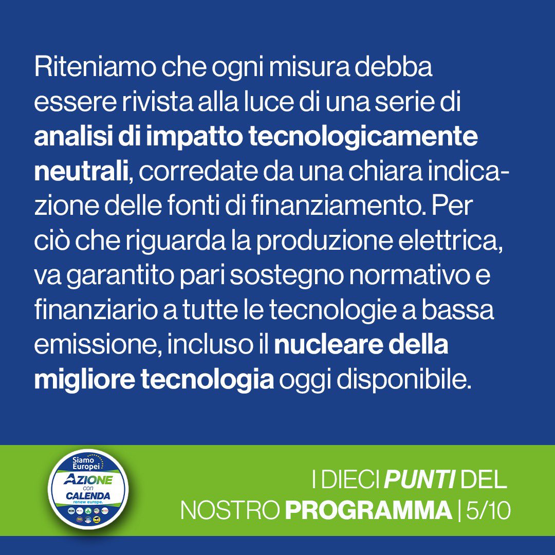 La nostra posizione sul #GreenDeal e sul #Nucleare.

Il quinto punto del nostro programma 👇

#SiamoEuropei