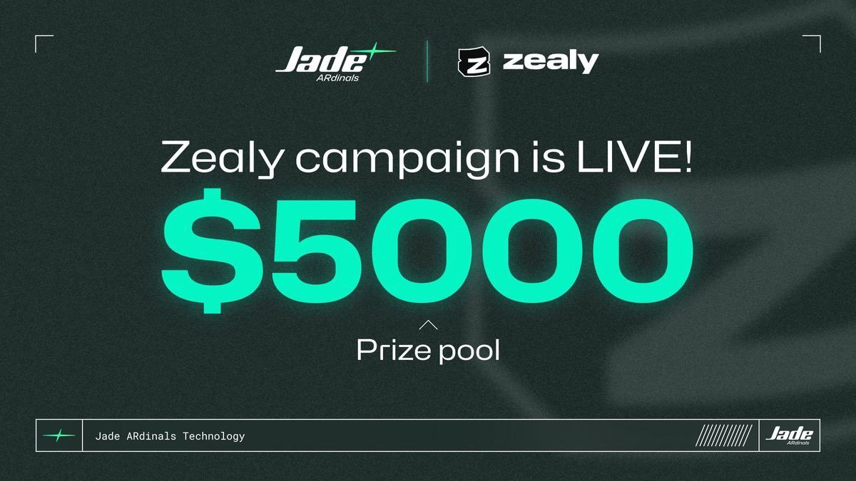 🔥Introducing the $5,000 Zealy Campaign! 💎 Follow the Jade ARdinals journey, explore the ecosystem & get special rewards. Complete tasks, invite friends and become the part of #Bitcoin revolution.🚀 👀To participate, find more details👇 zealy.io/cw/jade98ardin…