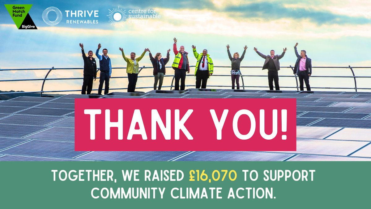 A HUGE thank you to everyone who generously donated to our @BigGive #GreenMatchFund campaign 🙏 💚 Together, we raised an amazing £16,070! This money will provide community groups across the UK with CSE's bespoke #ClimateAction support 🌍