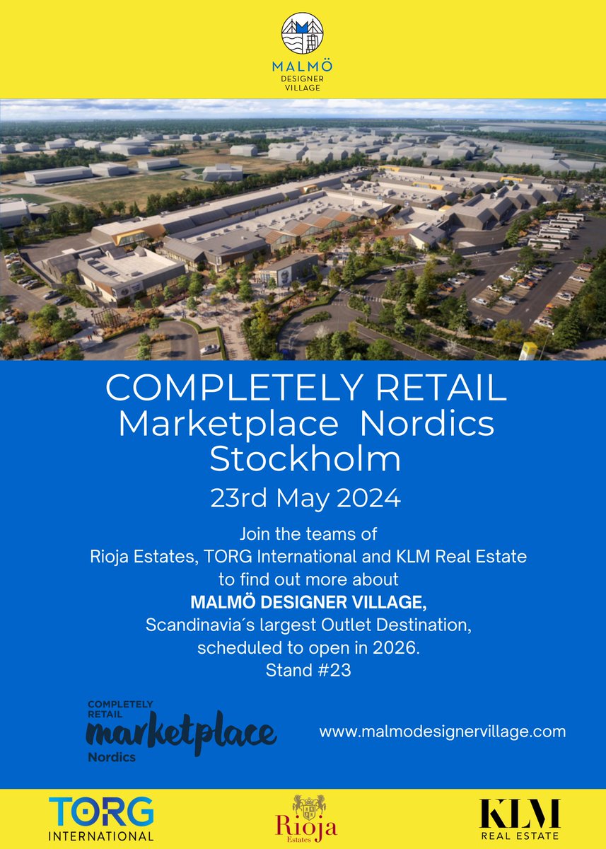 Malmo_DV's tweet photo. We are excited to be presenting #MalmöDesignerVillage on the 23rd May at Completely Retail Marketplace Nordics. Come see us at our stand #23 or make an appointment with anybody from our team on the two previous days, 21st or 22nd May, in the Stockholm area. https://t.co/wlV2eLzxg0
