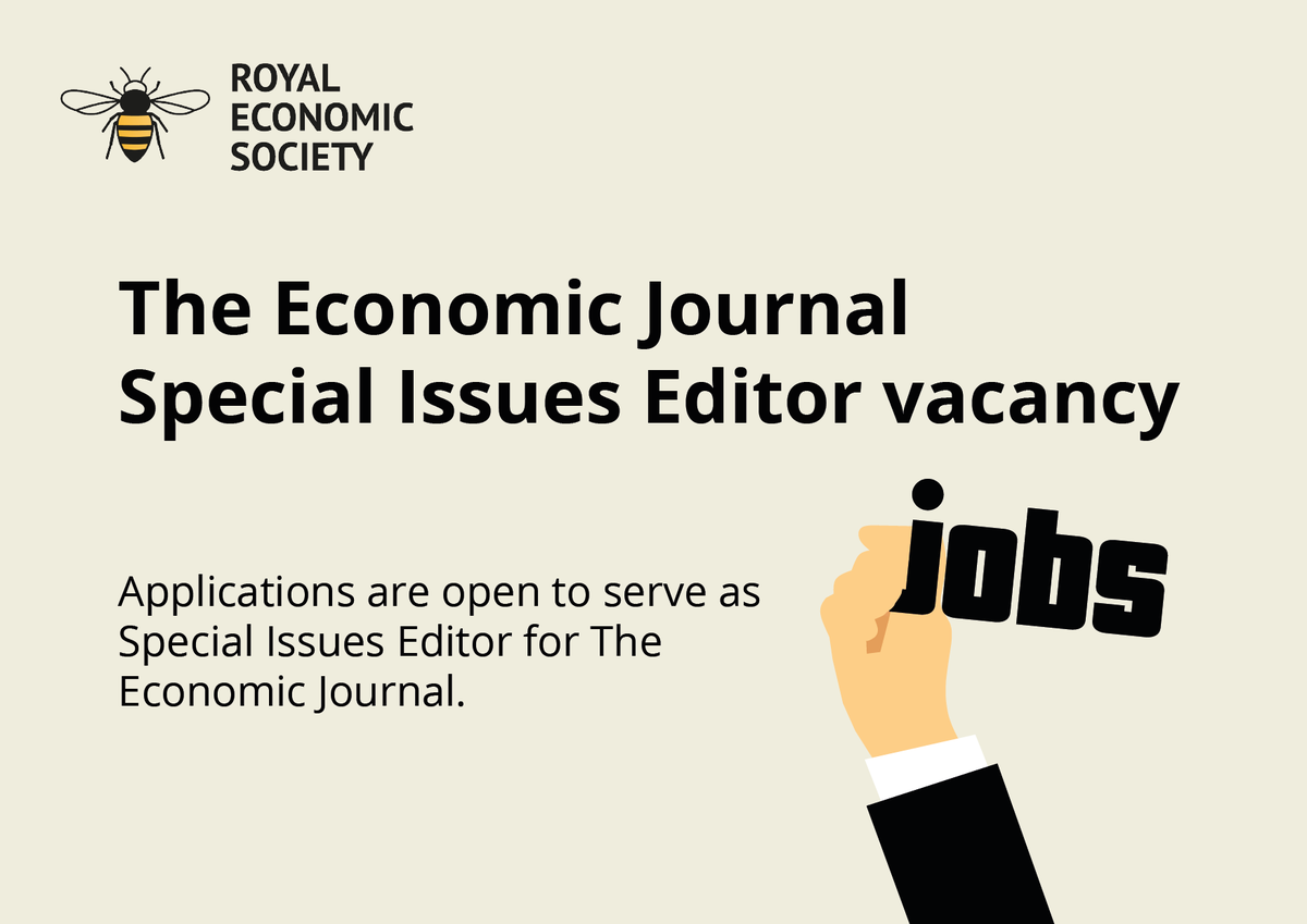 🚨🚨VACANCY🚨🚨 

Applications are open to serve as Special Issues Editor for @EJ_RES.⏰13 May 2024

More info👉bit.ly/3VWHf48

#econtwitter #vacancies #HIRINGNOW #RESVacancies