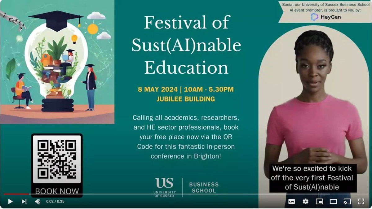 Don’t miss the Festival of SustAInable Education Join our in-person event on 8 May 2024 at the University of Sussex Business School Book Your Ticket: bit.ly/44dMeiR Tickets are going fast, so be sure to reserve yours today #SustainableEducation #AI #FutureofLearning