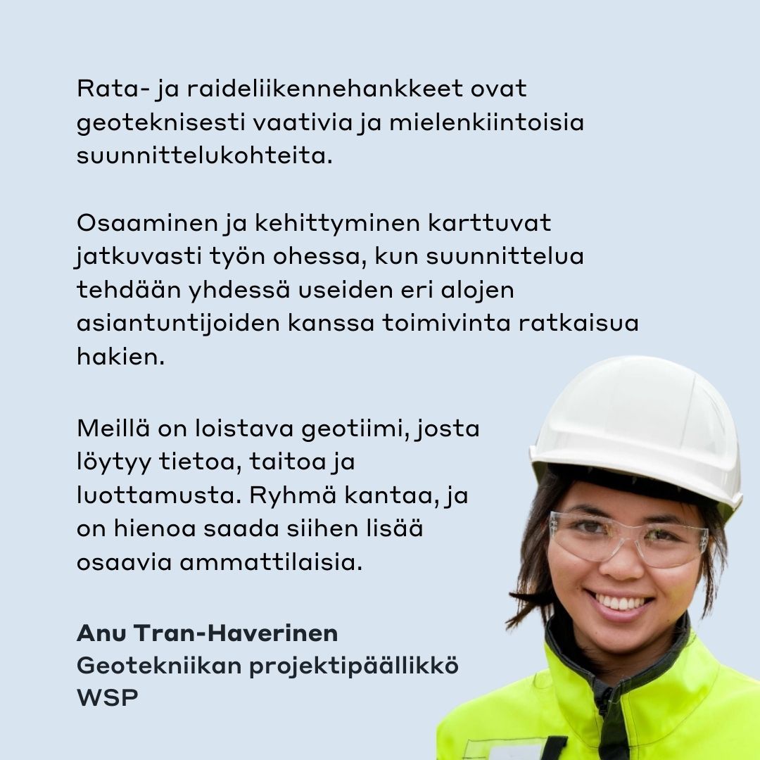 🚆 Kestävä tulevaisuus rakennetaan vahvan perustan päälle. Etsimme WSP:n kanssa joukkoomme geosuunnittelun asiantuntijoita.
Vie urasi uusille raiteille ja hae mukaan tiimiimme: bit.ly/4dewQqI 

#yhdessävahvin #wspproxion #uusillaraiteilla