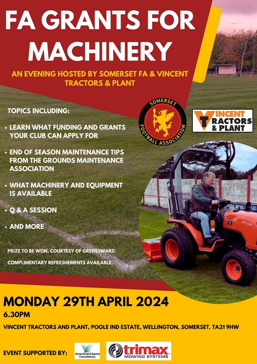 Join SFA at Vincent Tractors & Plant on the 29th of April for a SFA Grounds Network Event. Check out the image for more info, and we look forward to seeing many of you there. To register visit forms.gle/yfg7ombib5ZQCE… Are you booked on yet? This is your last chance to register..
