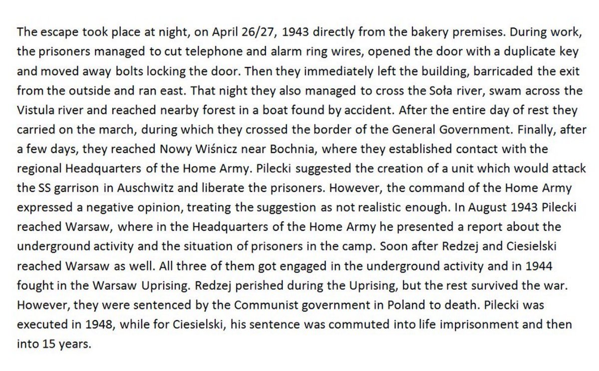 26/27 April 1943 | Three Poles escaped #Auschwitz: Edward Ciesielski (12969), Witold Pilecki (4859) & Jan Redzej (5430). #Pilecki was one of the co-founders of military resistance inside the camp. After the escape, he wrote an elaborate report about German crimes in Auschwitz.