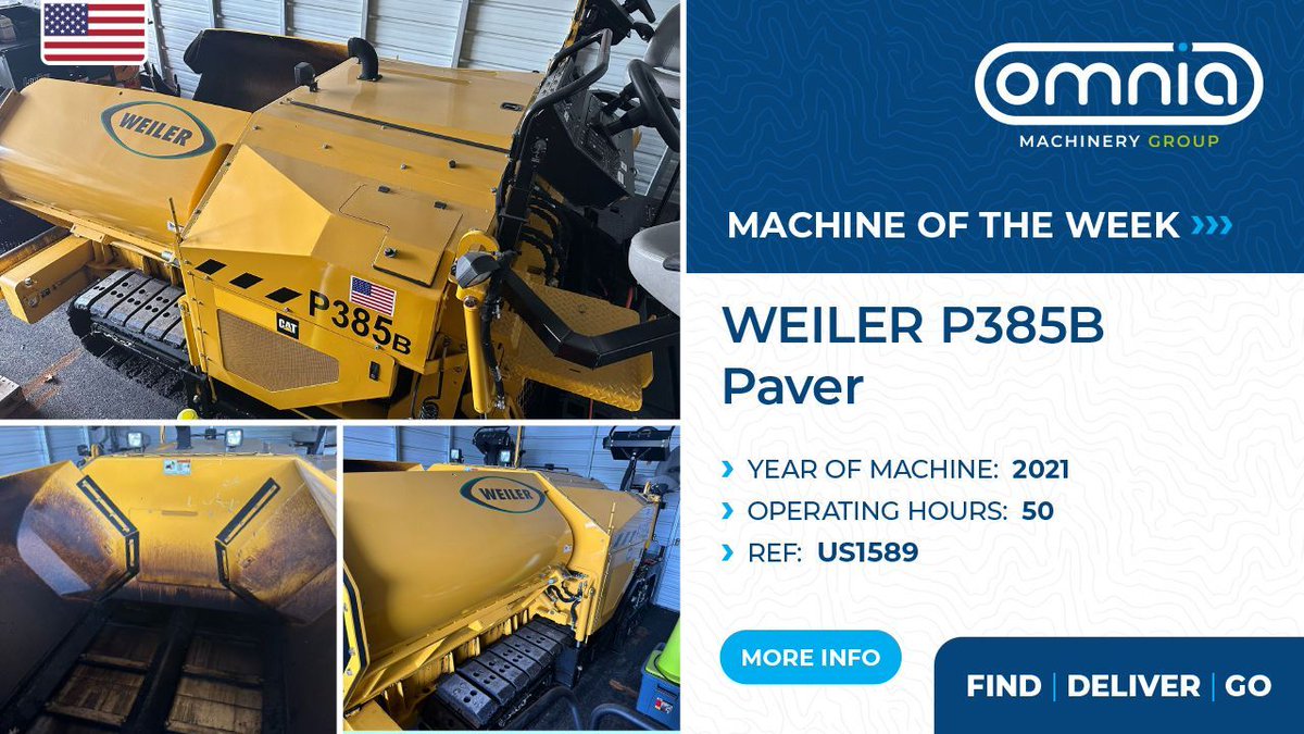 MACHINE OF THE WEEK🚧

WEILER P385B 

Paver | 50 Hours | 2021

POA 💷

🌐 More Info: buff.ly/3JoIhOQ 

For more information contact us here👇🏼
📞 +44 (0) 01642 033773
📧 sales@omniamachinery.com

#Construction #UsedMachinery #UsedEquipment #Weiler #Paver #RoadConstruction