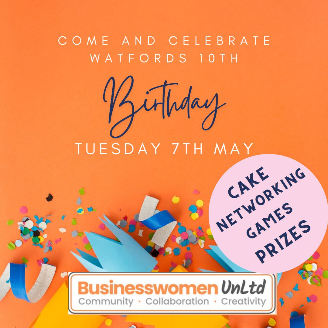 Our Watford Group may not have had a meeting in April, but they are back with their party hats on in May as it’s their 10th Birthday 🎂 Don’t miss out book now at businesswomenunltd.co.uk/events/watford… #BusinessWomenUnLtd