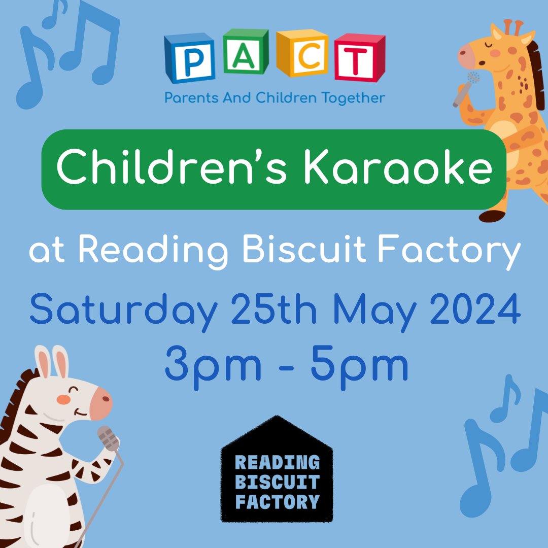 A reminder that as part of this year’s Reading Children’s Festival, PACT will be bringing the tunes for a fun afternoon of children’s karaoke at Reading Biscuit Factory on Saturday 25th May. 🎤🎶 @Rdng_bsct_fctry Everyone is welcome to sing along. This is your time to shine! ⭐