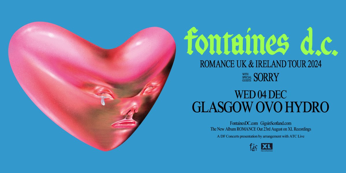 ON SALE NOW 🎟️ » @fontainesdublin, with special guests @sorrybanduk ROMANCE UK & IRELAND TOUR 2024 @OVOHydro, Glasgow | 4th December 2024 TICKETS ⇾ gigss.co/fontaines-dc