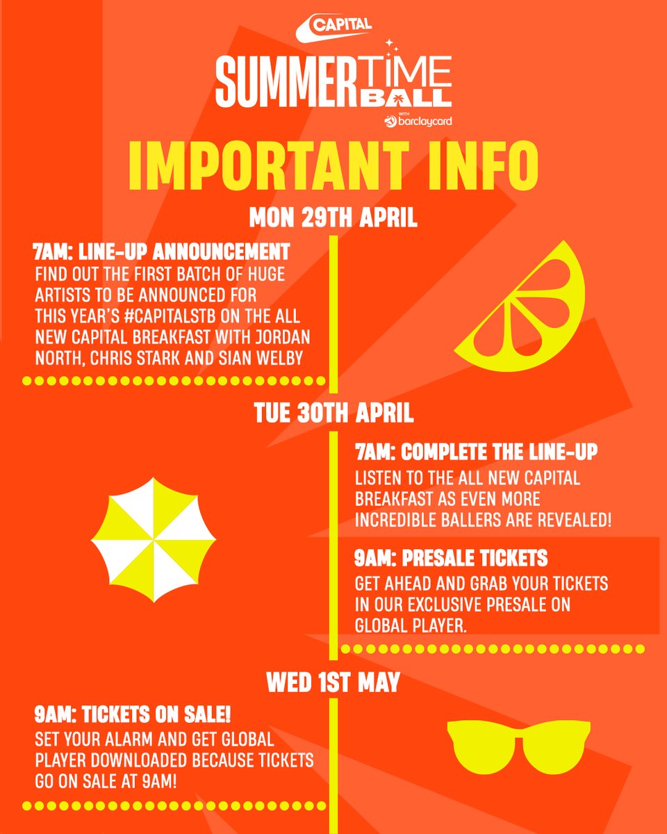 ☀️ VERY IMPORTANT INFO ☀️ set your alarms! here's all the important #CapitalSTB dates and times you need next week