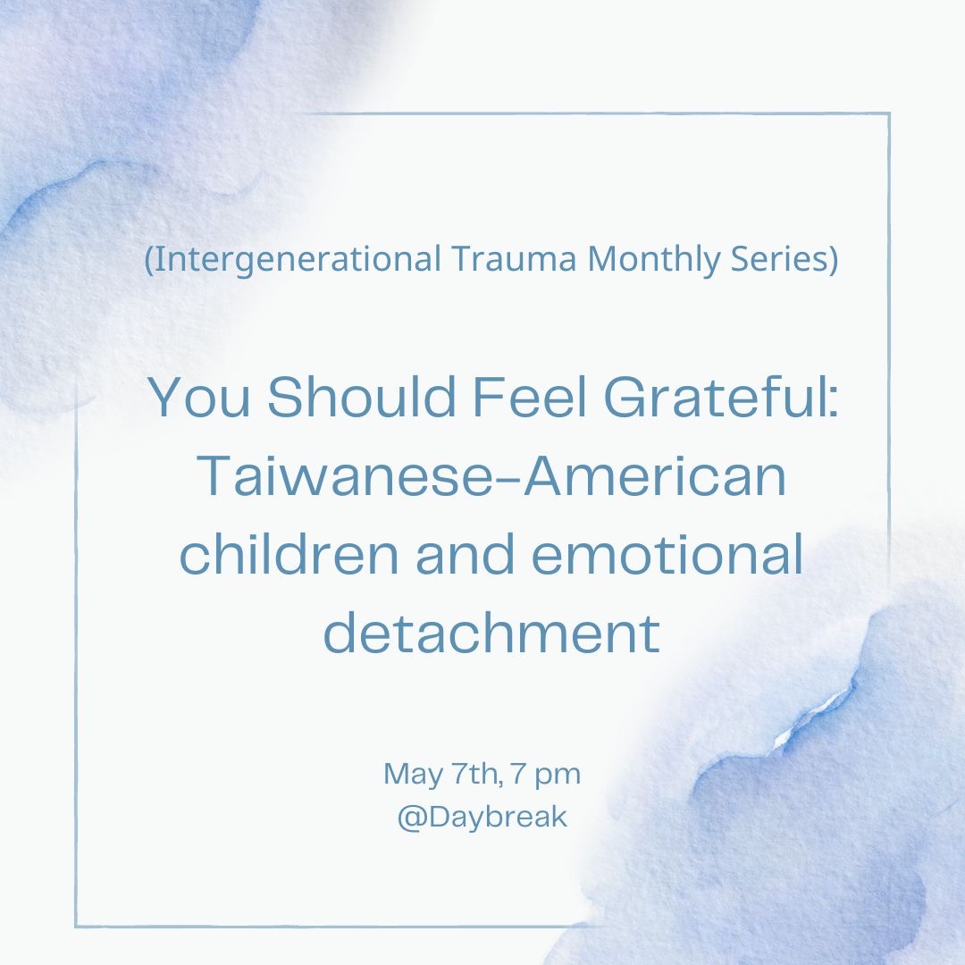 In this talk, we are going to address the mental health journey of Taiwanese American children, starting with some of the wide-spreading phenomena including never feeling good enough and the confusion of self identity. facebook.com/events/3657574…