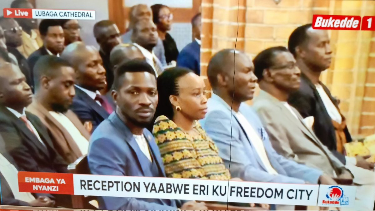 TUKYOGEREKO VETERANS GIVE WAY TO VIP @NUP_Ug WEDDING! Charles Serugga Matovu, Tony Geoffrey Owana & John Kakande are also watching this very important wedding at Rubaga. I think the dictator who owns this TV is on leave & Uganda's bleeding has stopped for a while!😜😁