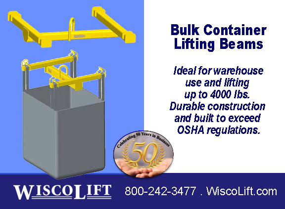 Bulk Container Lifting Beam, Capacity 4000 Lbs - Our bulk container lifting beam is ideal for warehouse use and lifting up to 4000 lbs. Durable construction and built to exceed OSHA regulations. wiscolift.com/collections/li… #liftingbeams #bulkcontainer #beams #rigging #warehouse