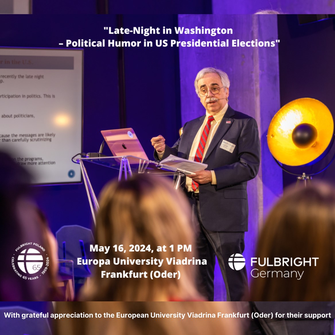 Wie lustig ist eigentlich der US-Wahlkampf? Am 16. Mai, 13 Uhr, spricht #Fulbright-Professor @drsfarnsworth an der #Viadrina über „Late-Night in Washington – Political Humor in US Presidential Elections“. Anmeldung: t1p.de/farnsworth