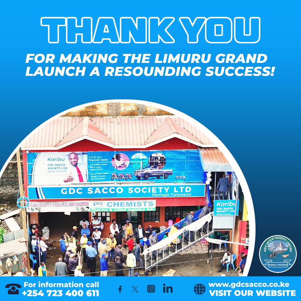 Thank you Hon Eng John Kiragu - MP Limuru, members, Limuru town residents, Pambazuka Housing Cooperative Society Ltd Githunguri Dairy & Community Foundation & GDC Insuarance Agency, Fresha Dairy Brands and guests for gracing the Limuru branch opening. 
#NewBranchAlert #Limuru