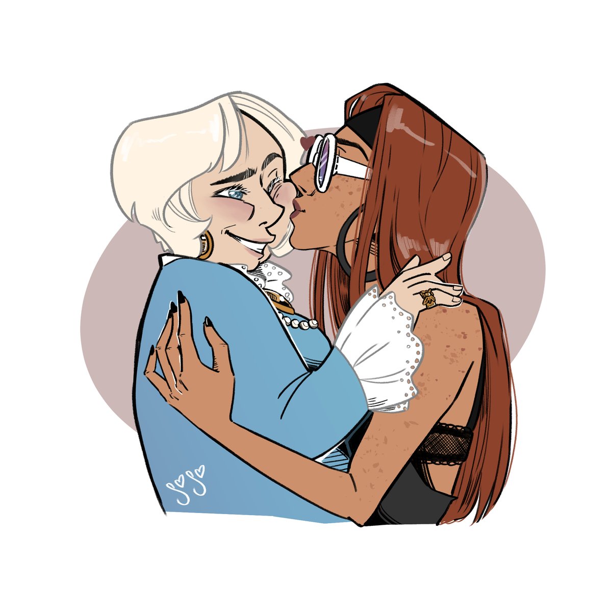 Fem!Aziracrow Kiss 💕 #ineffablewives #GoodOmens #GoodOmensFanArt #Aziraphale #Crowley #kiss