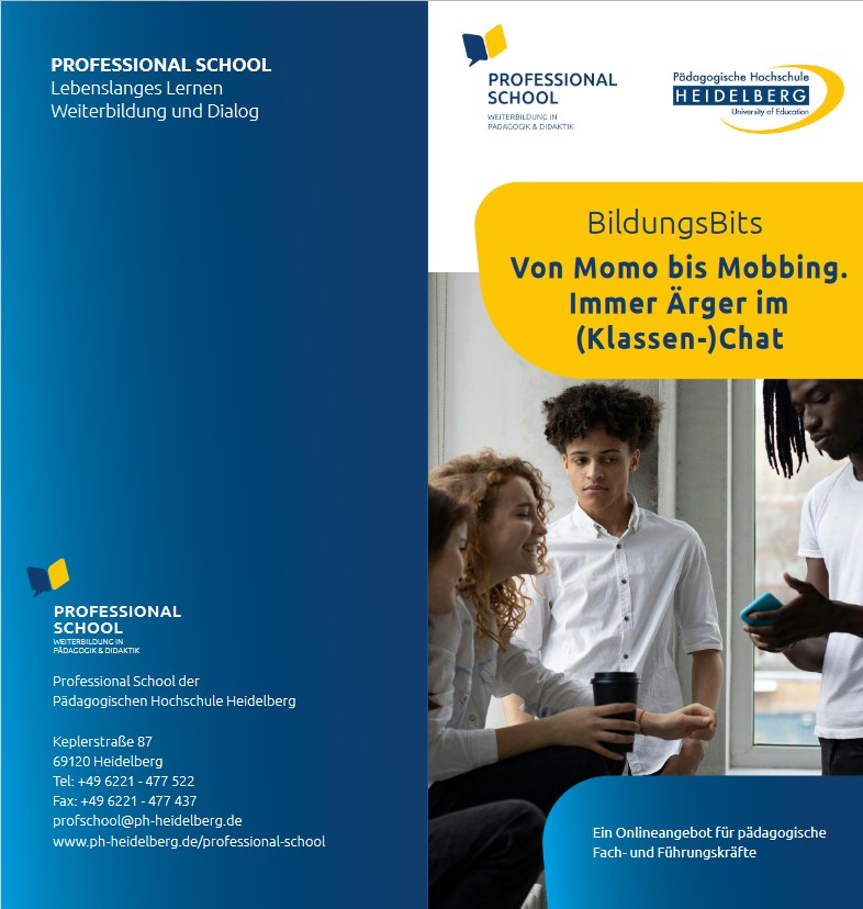 ProfschoolHD's tweet photo. BildungsBits am 7.5.24, 20-21:30 Uhr
"Von Momo bis Mobbing. Immer Ärger im (Klassen-)Chat"
mit Dr. Meike Uhrig, Geschäftsführung Media+Emotion Lab.
Interessant für Eltern &amp; Lehrkräfte, kostenfrei &amp; kompakt
#twlz #digitaleBildung #Schule https://t.co/11NmtAwXF9