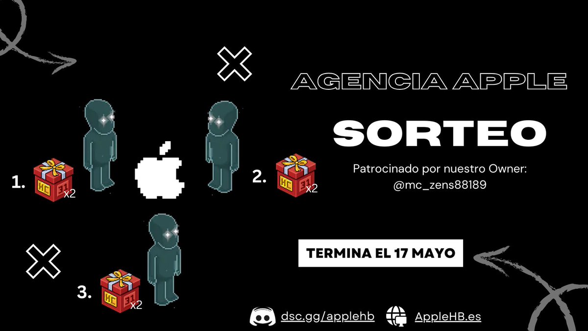 ✨ ¡Sorteo de 6 meses HC! ✨
📷 Requisitos: 
• Dar Me Gusta ❤️ 
• Dar RT 🔁
 • Mencionar a dos amigos 👫
 • Seguir a <a href="/AgenciaApplehb/">Agencia Apple</a> 🍏 y @mc_zens88189 🌟 ¡Termina El Viernes 17 de mayo! 🗓️