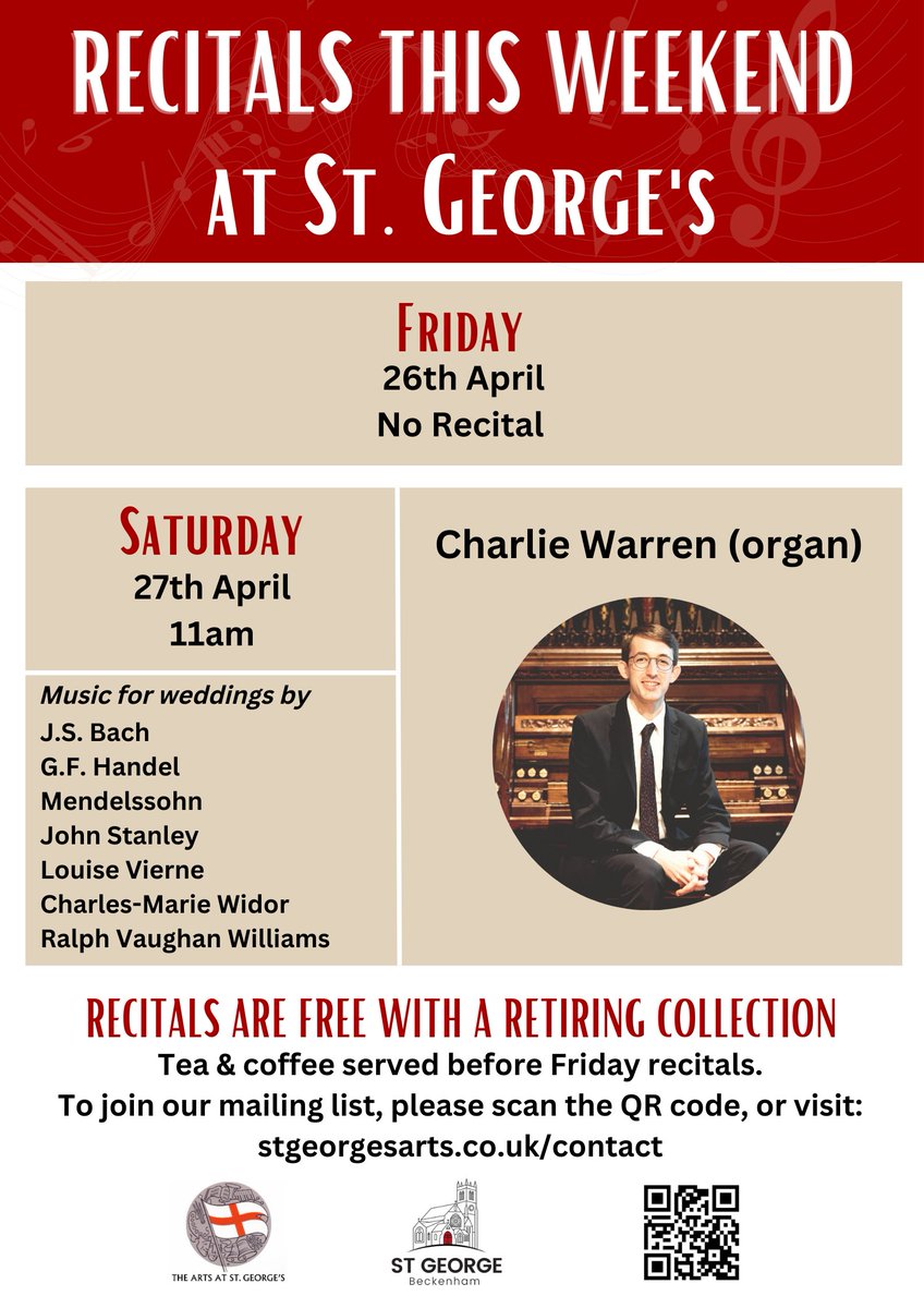 Charlie Warren (@charlie_p_w) on Twitter photo No Friday recital at <a href="/StGeorgeBeck/">St George Beckenham</a> today, but tomorrow at 11am you can hear me playing some wedding music on the organ as part of the Celebration of Marriage Exhibition! No Friday recital at <a href="/StGeorgeBeck/">St George Beckenham</a> today, but tomorrow at 11am you can hear me playing some wedding music on the organ as part of the Celebration of Marriage Exhibition!