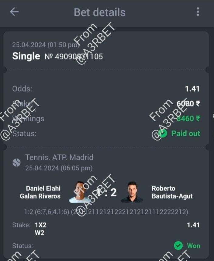 Tennis - ATP Madrid Open 🎾 Roberto Bautista Agut ML ✅ 🔖 1.41 💵 10 Units #GamblingTwitter #SportsBetting #TeamParieur #SportsPicks #Betting #FreePicks #SportsBettor #Tennis #ATP #TENIS #TennisPicks #ATPtour #ATP1000 #ATP24 #Madrid #Spain #MMOPEN #MutuaMadridOpen Like + RT