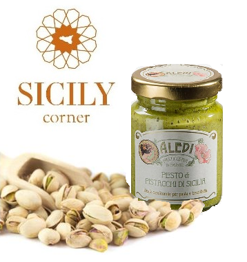 Pesto di pistacchio di Bronte pesto di alta qualità tipico della tradizione culinaria di Sicilia, un condimento semplice senza dover rinunciare al gusto e alla freschezza.
Porta la Sicilia a casa tua, sulla tua tavola.
Vieni su sicily-corner.com