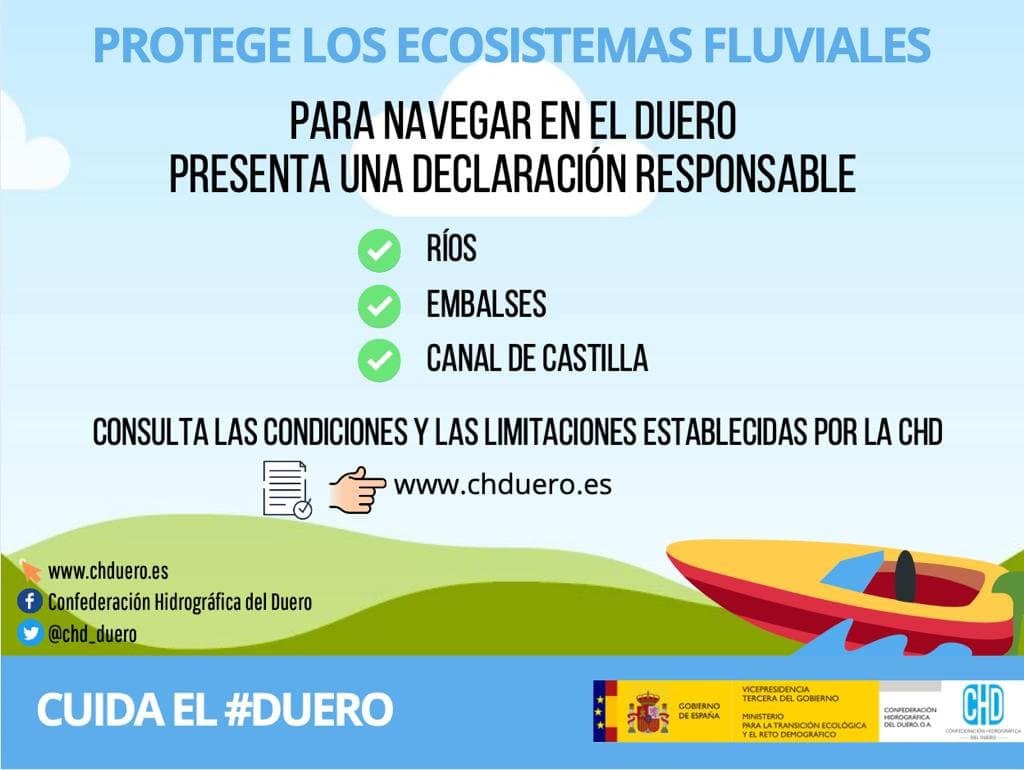 🤔 ¿Sabes qué pasos tienes que seguir para navegar en la cuenca del #Duero o dónde puedes hacerlo?

👉 Puedes consultar todas tus dudas sobre #navegación en el apartado de #PreguntasFrecuentes de nuestra web 🔽🔽

🌐 chduero.es/preguntas-frec…

#CuidaelDuero #SomosDuero