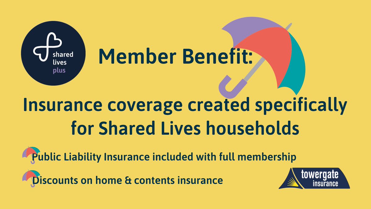 Membership of Shared Lives Plus has its benefits - including access to #SharedLives focused insurance coverage through our partners @Towergate 

Public Liability Insurance is included with full membership, from as little as £1.12 a week.

Find out more at: bit.ly/3SImbdW