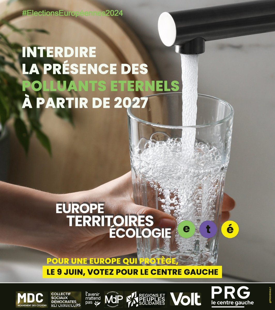 👉 Interdire la présence de polluants éternels ( #PFAS ) à partir de 2027. 
👉 le 9 juin, je vote la liste #EuropeTerritoiresEcologie @ETE_2024 menée par @Lacroix_PRG 🟡🟢🟣

#ÉlectionsEuropéennes2024 @PartiRadicalG #Sante