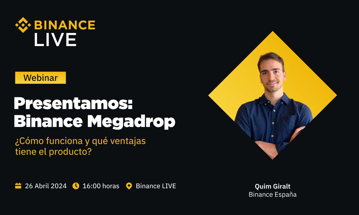 ¿Todavía no te has enterado del lanzamiento de #Binance Megadrop? 🚀 Te lo contamos todo hoy a las 16:00 horas en un webinar con nuestro equipo Te esperamos ➡️ binance.com/es/live/video?…