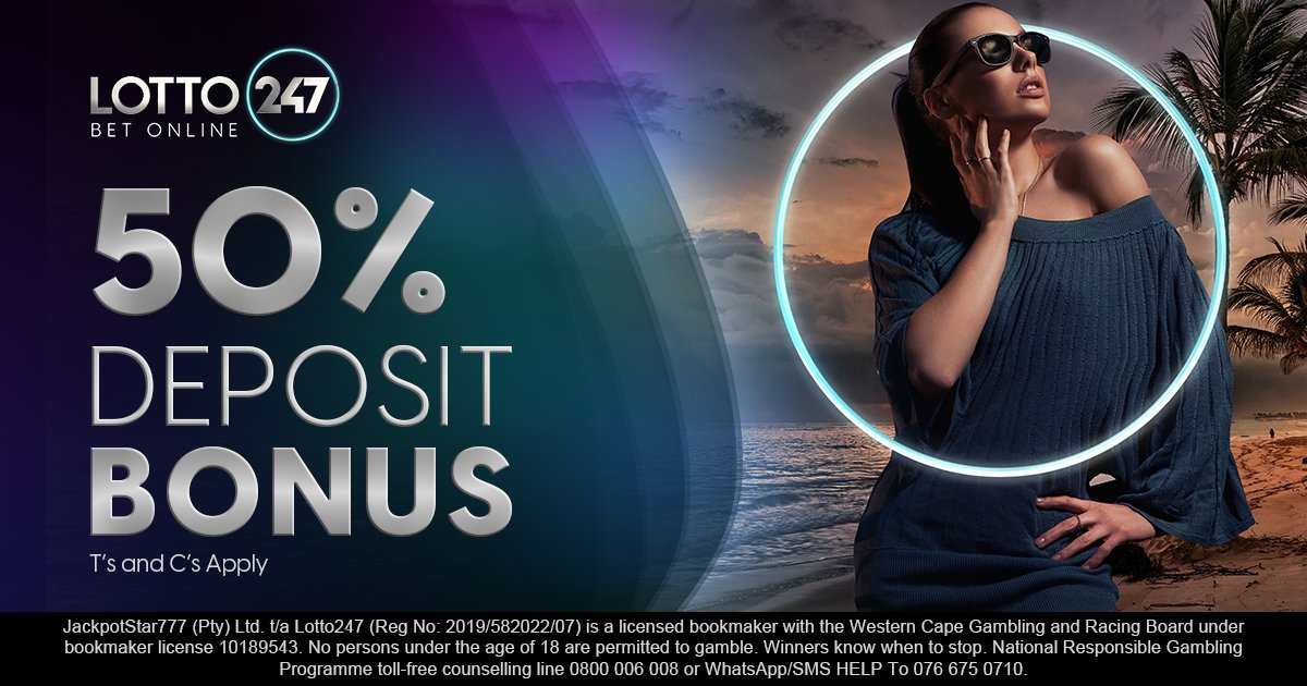 Take your lotto game to the next level! Log in to your #Lotto247 account and secure a 50% deposit bonus on your next deposit, up to R1000. Don't miss out - offer valid from April 26-28 only.   #DepositBonus #LimitedTimeOffer
𝗕𝗘𝗧 𝗡𝗢𝗪: bit.ly/L247-Login