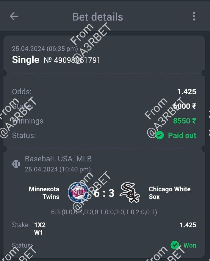 Baseball - MLB ⚾ Minnesota Twins ML ✅ 🔖 1.42 💵 10 Units #GamblingTwitter #SportsBetting #TeamParieur #SportsPicks #Betting #A3RBET #FreePicks #SportsBettor #MLB #MLBPicks #MLBTwitter #MLBTonight #Baseball #MNTwins #ChicagoWhiteSox #Chicago #WhiteSox Like + RT
