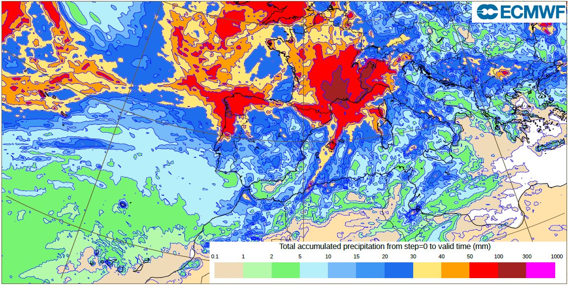 📢 AEMET informa: episodio de precipitaciones abundantes 🌧️ desde hoy hasta el final de la próxima semana. Las acumulaciones más importantes se esperan en Galicia, Asturias, Cataluña y Baleares. Ver mapa de acumulados hasta el próximo 5 de mayo previstos por el modelo @ECMWF .