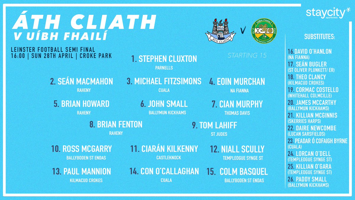 Dessie Farrell has named his Dublin Senior Football panel for Sunday's Leinster Semi Final against Offaly at Croke Park 👕 #UpTheDubs