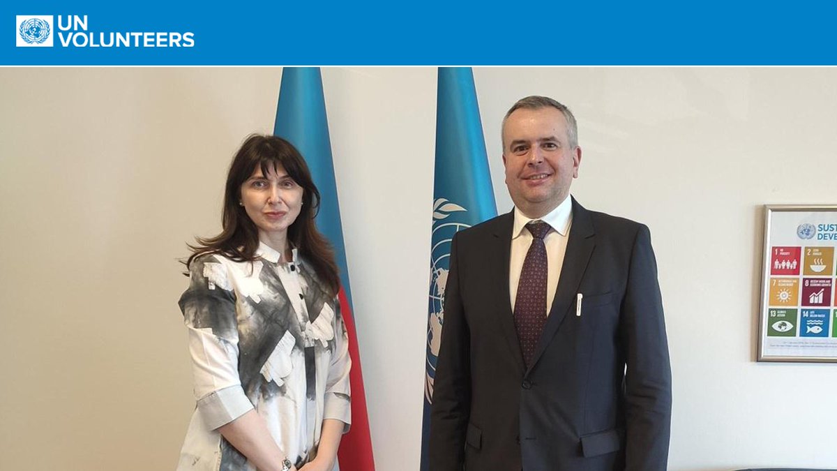 Kicking off a series of meetings with Government and UN counterparts in Azerbaijan 🇦🇿, UNV Director of Management Services Andrey Pogrebny met with UN Resident Coordinator @Vladanka_A. UNV deployed 45 UN Volunteers in support of the UN 🇺🇳 in the country since early 2023.