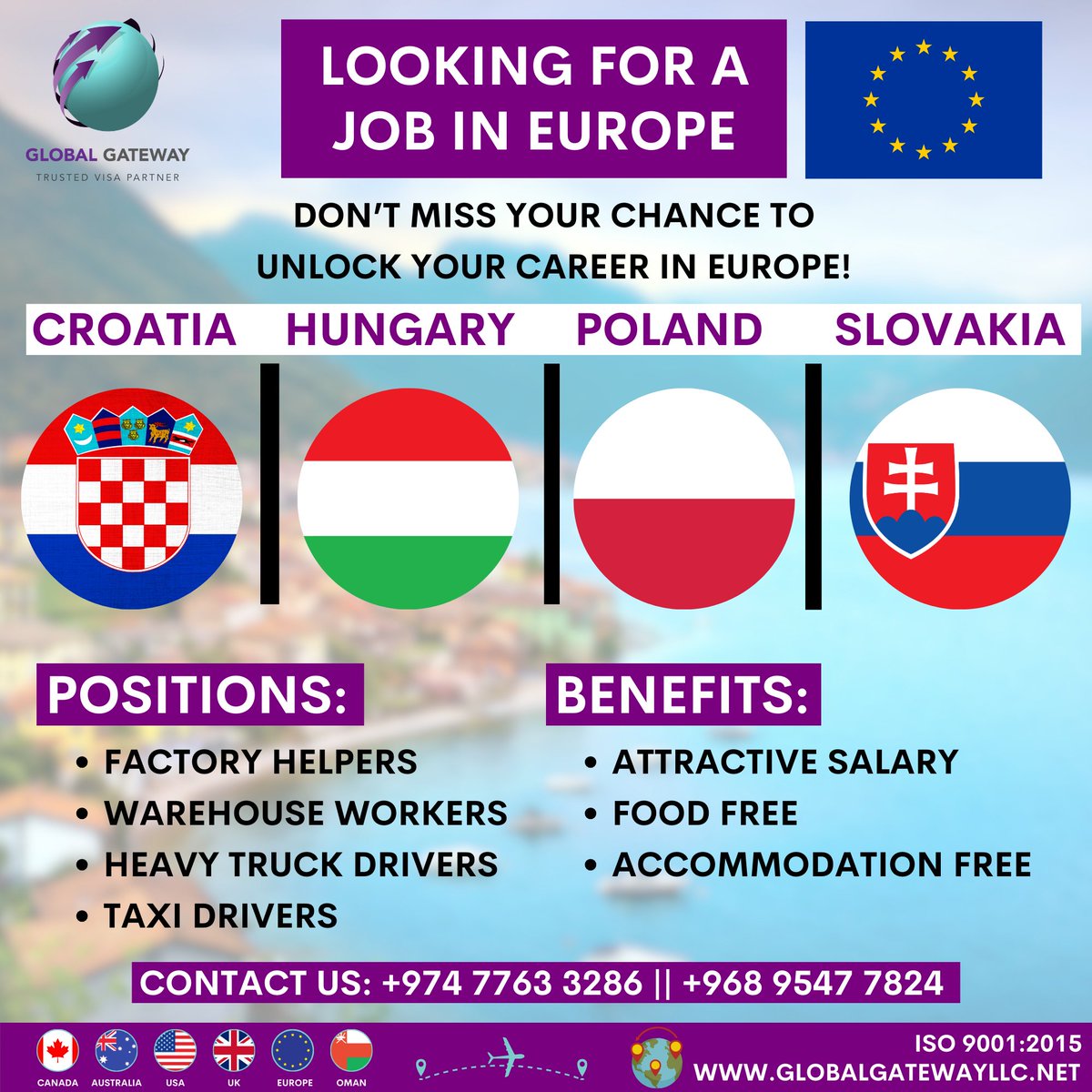 Unveiling Europe's Work Opportunities: Factory Jobs, Truck Driving, and More!

𝑨𝒑𝒑𝒍𝒚 𝑵𝒐𝒘! 📦💼✨
info@globalgatewayllc.net

#GlobalGateway #Visa #PR #Work #EuropeJobs #CareerOpportunity #FactoryJobs #WarehouseJobs #TruckDrivers #TaxiDrivers #WorkAbroad #JobHunting