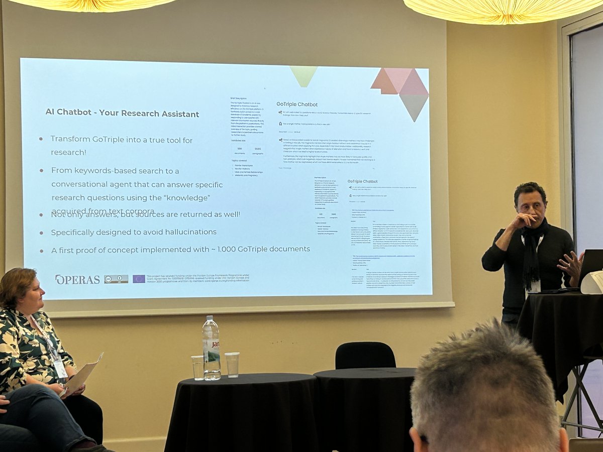 OPERASEU's tweet photo. @lucadex Introducing #GoTriple #AI chatbot assistant for research based on the platform content, keeping the service's multilingual experience! 

#OPERAS2024 https://t.co/O6c7qr3H8h
