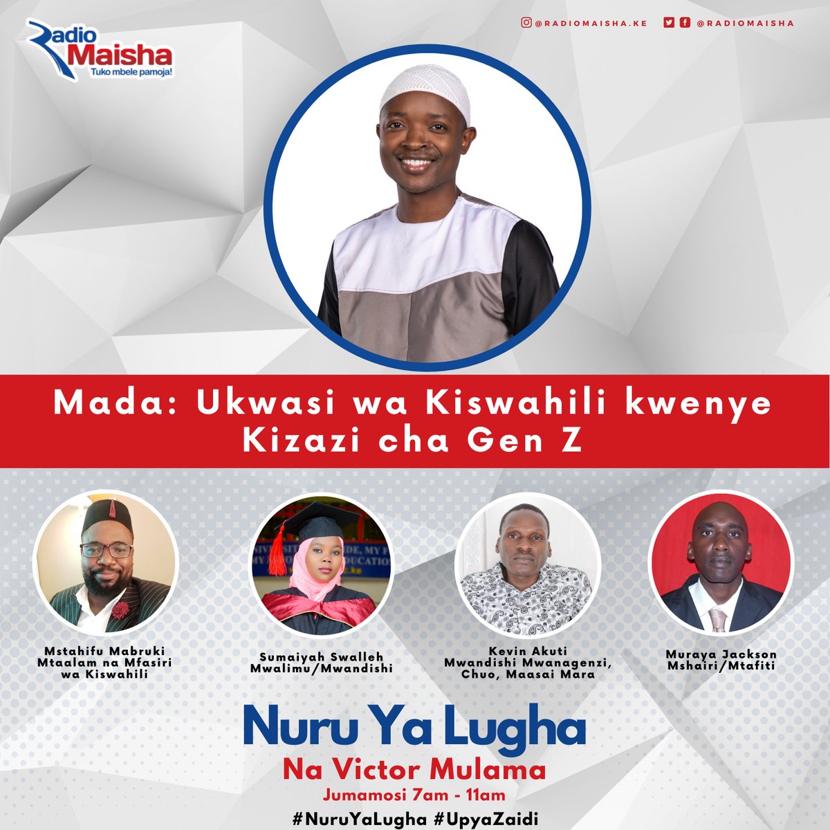 Unaendelea kuelimika kwenye Nuru ya Lugha na Victor Mulama katika Radio Maisha.  

Tuko Mbele Pamoja. #NuruYaLugha