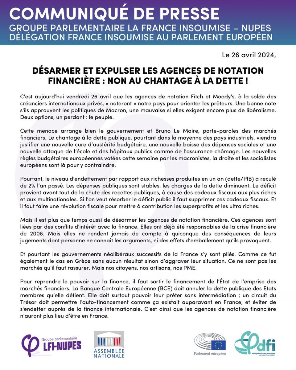 Il est temps de désarmer les agences de notation.

Elles rendront leur verdict aujourd’hui : Macron a-t-il suffisamment cassé nos services publics ?

Bonne ou mauvaise note, un seul perdant : le peuple.