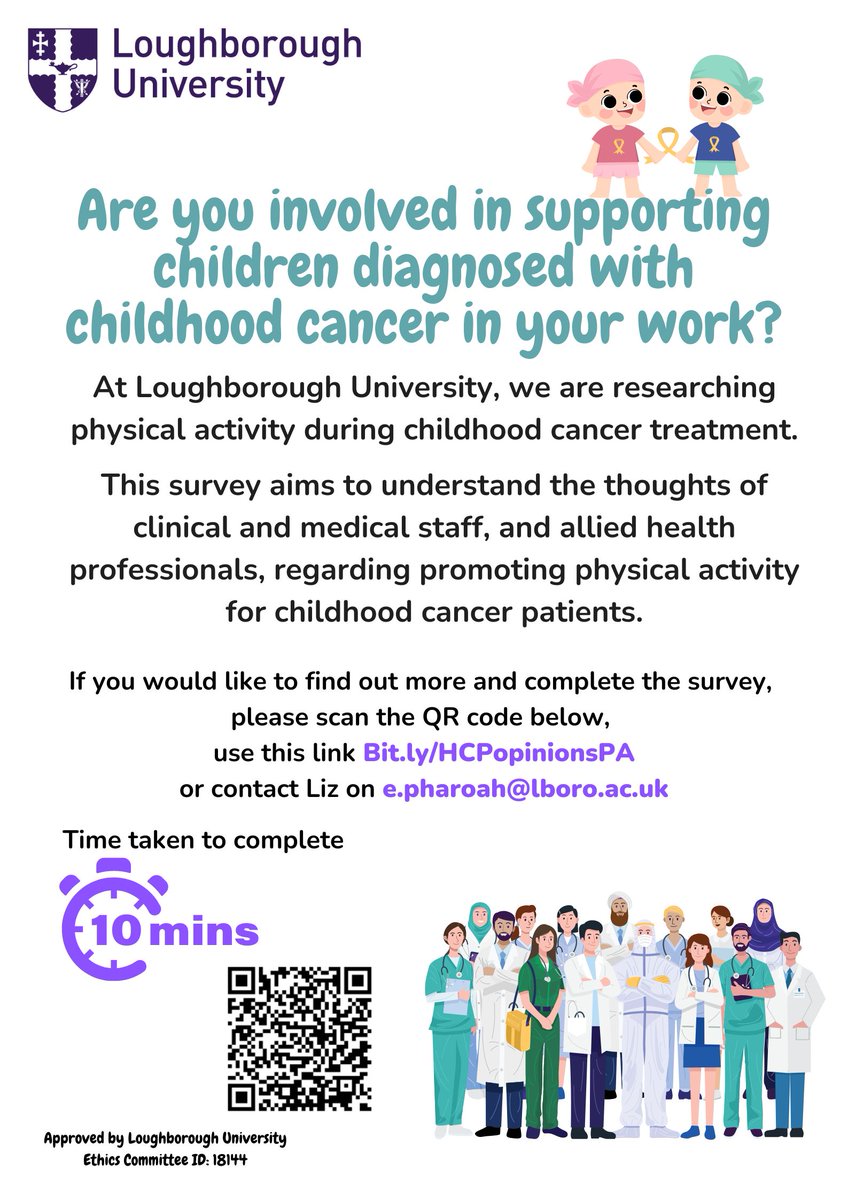 Recruiting for research in Paediatric Oncology: A short survey to gather thoughts on physical activity during treatment for childhood cancer bit.ly/HCPopinionsPA #childhoodcancer #paediatriconcology