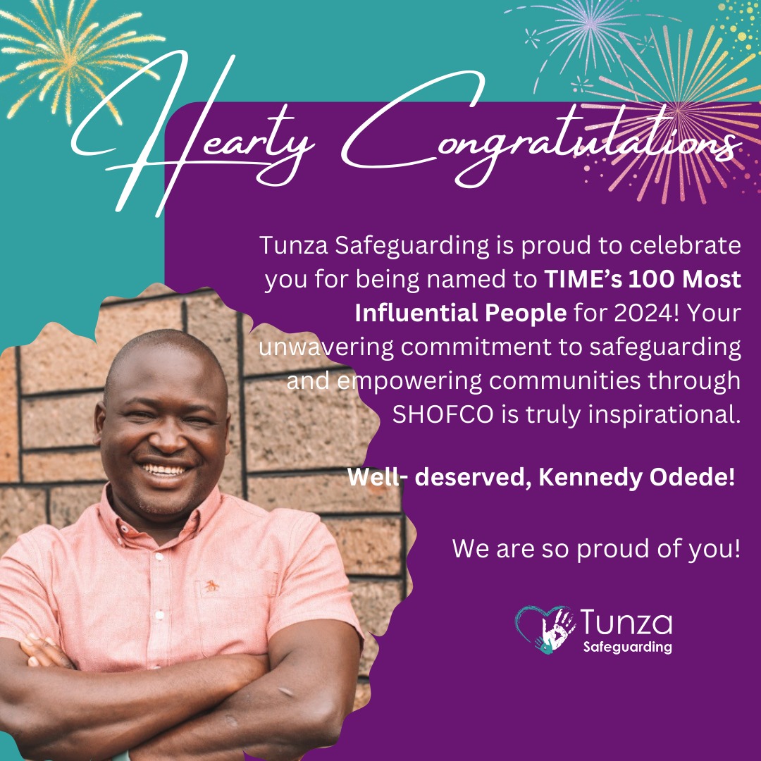 Tunza Safeguarding is proud to celebrate @KennedyOdede for being named to TIME's 100 Most Influential People for 2024! Your unwavering commitment to safeguarding and empowering communities through @hope2shine is inspirational. Well in @KennedyOdede We are so proud of you