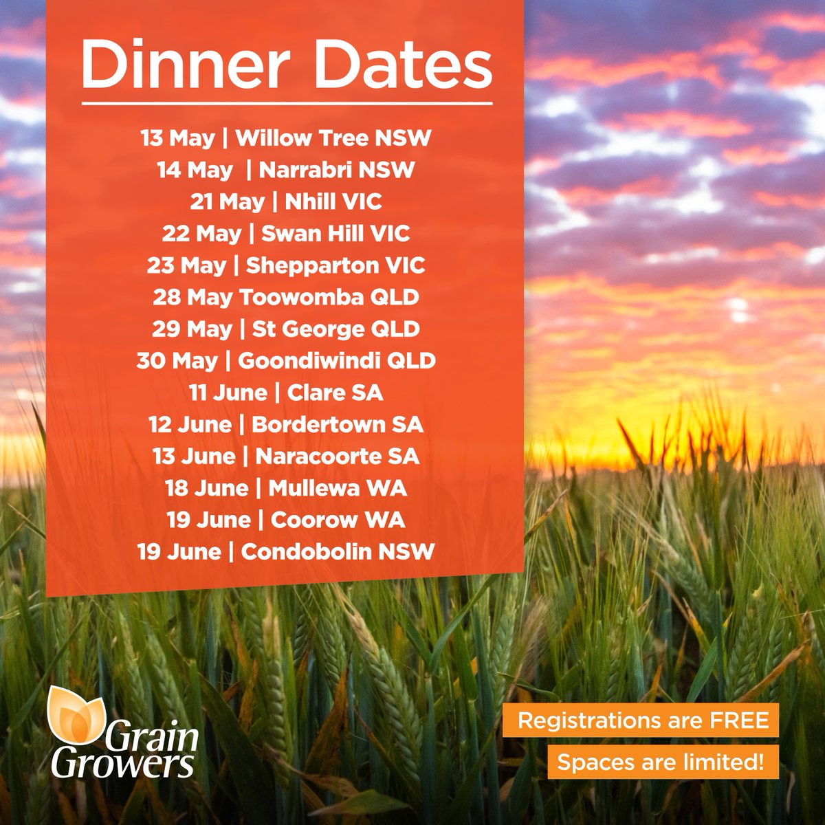 🌱 Carbon Curious Grower Dinners ggl.pub/3QfSnWk Join GrainGrowers in May and June at a dinner near you! 🚚 All attendees will receive a pack of helpful resources to take back to the farm about this topic including GrainGrowers’ latest report and ‘Jargon Buster’ Guide!