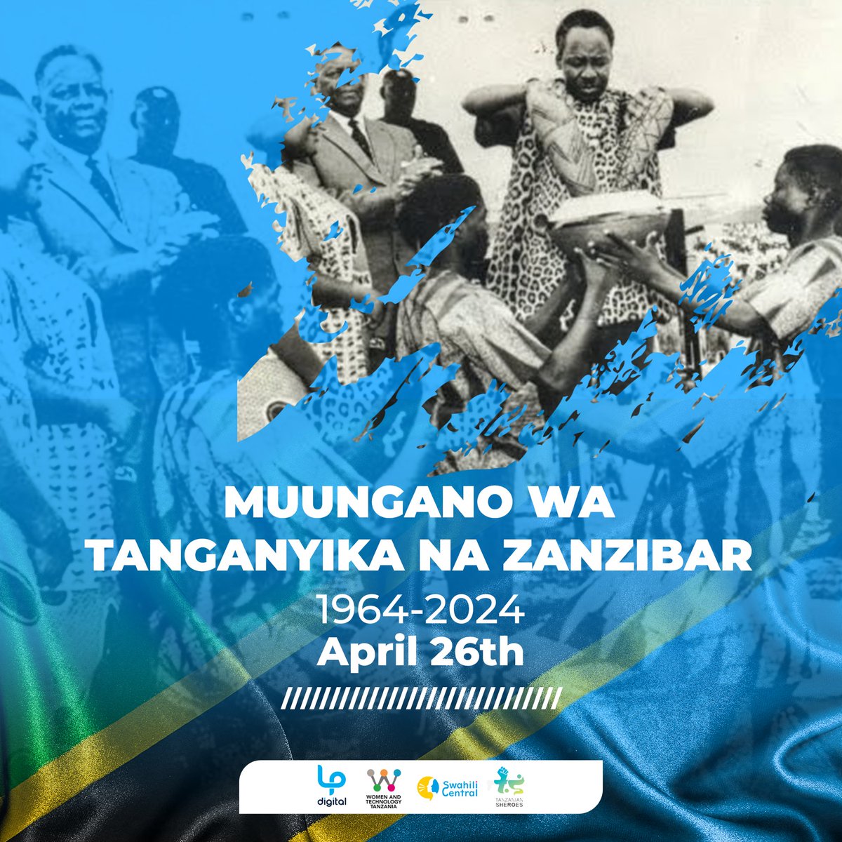 🎉 Leo tunaadhimisha miaka 60 ya Muungano wa Tanganyika na Zanzibar!🇹🇿

Tujivunie mshikamano na urithi wetu wa pamoja tunapoelekea kwenye mustakabali wenye neema zaidi. 

Hebu tuungane kusherehekea umoja wetu. 🤝
#MitandaoNaSisi #HakiZaKidijitali #MapinduziDay