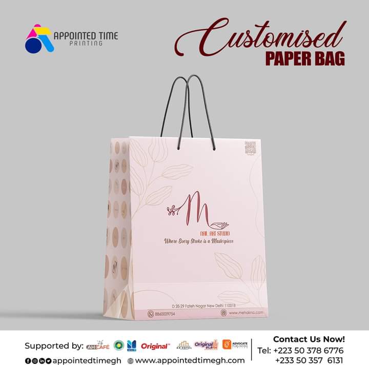 AidooRockson's tweet image. Go green with style! 🌿♻️ Get your customised paper bags from @AppointedTimeGh. Elevate your brand while supporting sustainability. Say no to plastic and yes to eco-friendly packaging! 

 #CustomPaperBags 
#UPSA Jessica Ewurabena Henry Fitz #ViralVideos