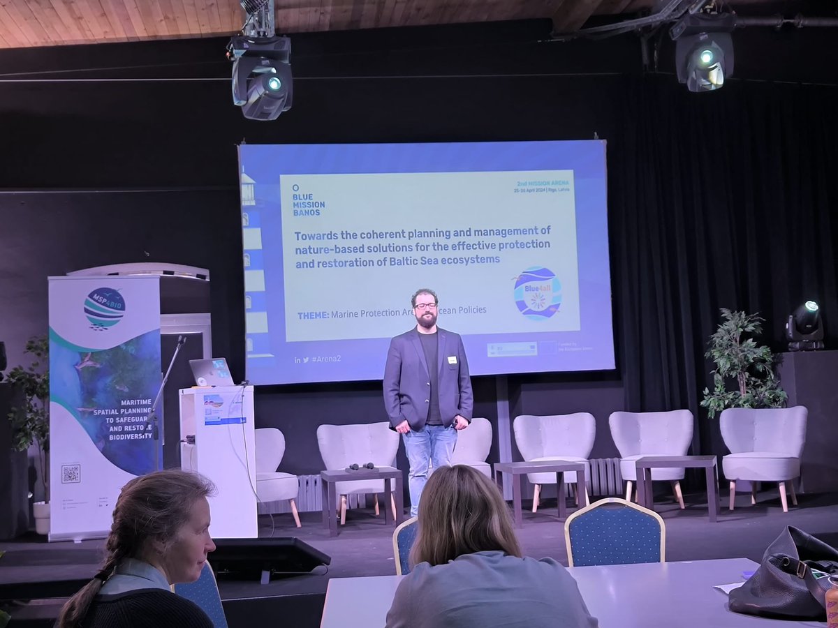 🎙️Live from @MissionBANOS #Arena2, @FR_Barboza presenting the #BalticSea part of our project @BLUE4ALLproject 😍

💥 Under the theme #MarineProtectedAreas & #OceanPolicies 🦀🪼

✍️ Adding our bit for the roadmap to come out of this event 🙌