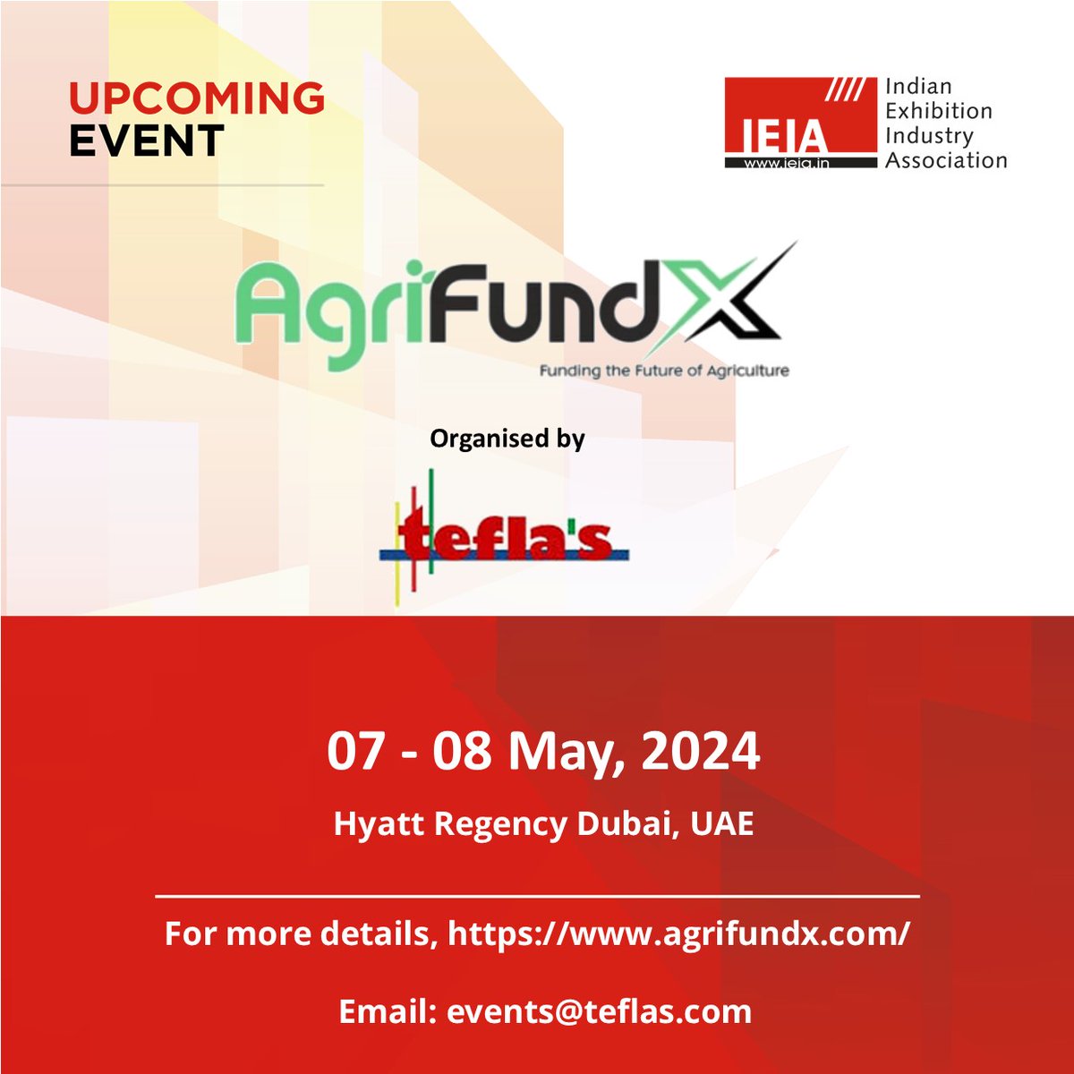 #IEIA upcoming member event: AgriFundX 2024 For more details: agrifundx.com #AgriFundx #AgriFundx2024 #AgriFundxDubai #GloboilInternational2024 #Globoil #IEIA #IEIAMembersEvent #Internationalexpo @Tefla_Globoil Be a member now- lnkd.in/gejg-Jh