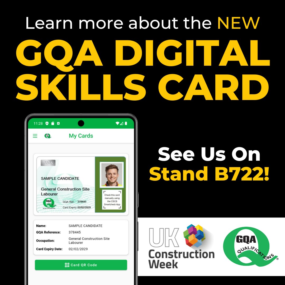 📲The NEW GQA Qualifications Digital Skills Card 💳

We’re delighted to announce that we will be showcasing our BRAND-NEW digital skills card at this years @UK_CW Exhibition.

Come and chat to us on stand B722 to find out more!

#GQAQualifications #BigGreenQ #UKCW2024 #UKCW