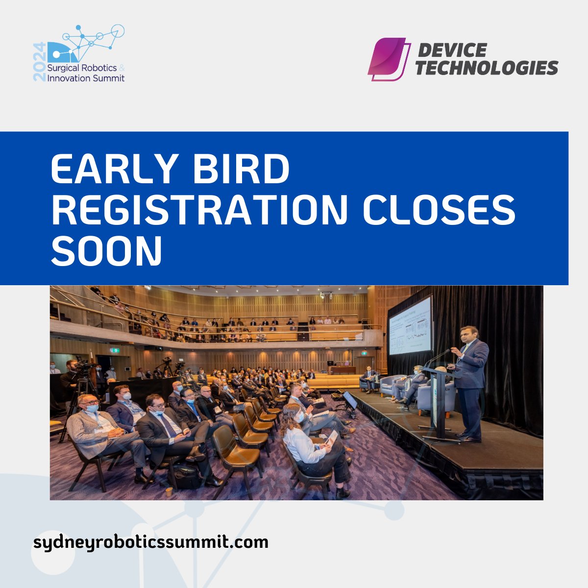 Only a few days left till #SRIS2024 early bird registration closes on Tuesday 30 April 2024. Discount tickets are available for undergrad students, JMO's, nursing, GP's, allied health, administration, registrars, trainees and fellows. Register today: sydneyroboticssummit.com/registration