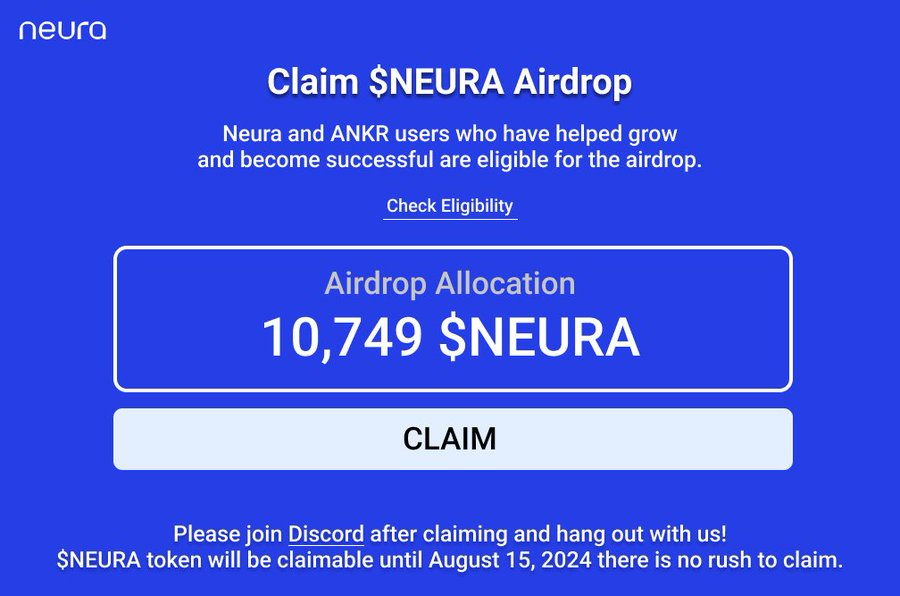 xuejichaobi's tweet photo. $NEURA空投将是今年最大的！币安，neo等几个投资，预计收益$3000

时间：7 分钟

费用：免费

利润：3,000 美元以上

什么是 @Neura_io？

Neura 是一个可扩展的权益证明区块链，与 EVM 完全兼容且可互操作  它使用在 CometBFT 之上运行的 Cosmos SDK 构建，以实现快速终结性、高交易吞吐量和短块时间(~5-6秒）

融资情况  

Neura 是在 @ankr 的全力支持下创建的。Ankr 本身已从主要基金筹集了 3300 万美元，包括币安实验室、Pantera Capital 等

他们最近宣布了一个公共测试网，同时，他们在 Galxe 上启动了一项任务，其中的积分 = 空投  该项目可以说是来自 Ankr 自己的，再加上它是第 1 层，我们可以期待一个原生代币

空投指南 

前往https://t.co/M7xU6t3XWT

点击“添加测试网”

批准