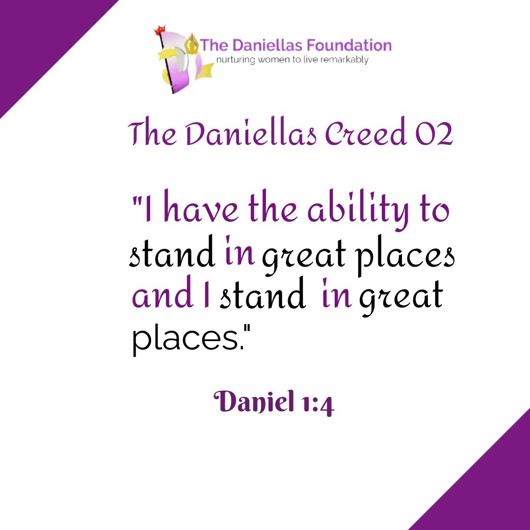 'I have the ability to stand in great places and I stand in great places.' Daniel 1:4

Internalise the word of God and confess it out loud.

#daniellascreed
#shespeaks
#daniella
#womanofexcellece
#thedaniellasfoundation